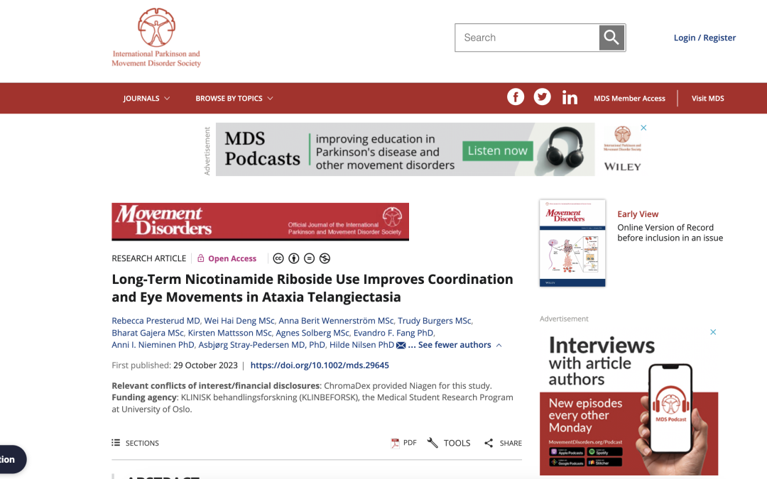 NR tilskudd viser lovende resultater for pasienter med ataxia telangiectasia